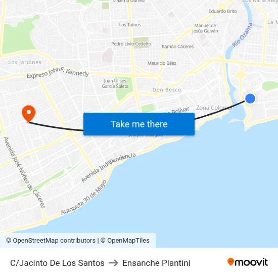C/Jacinto De Los Santos to Ensanche Piantini map