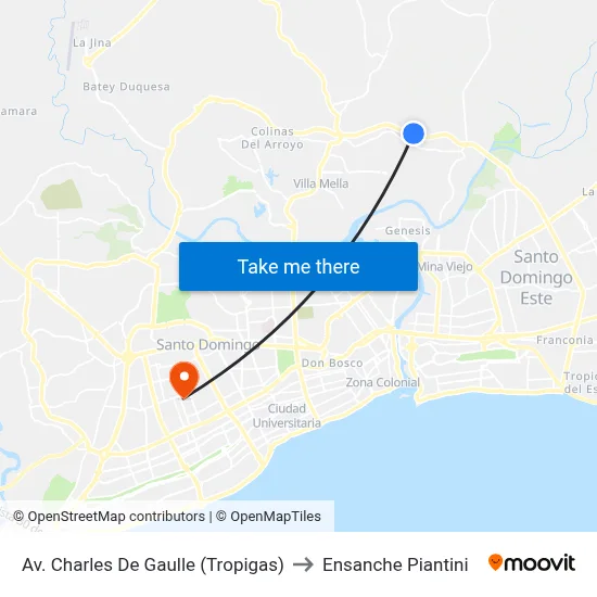 Av. Charles De Gaulle (Tropigas) to Ensanche Piantini map