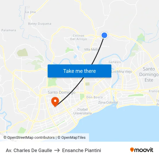 Av. Charles De Gaulle to Ensanche Piantini map