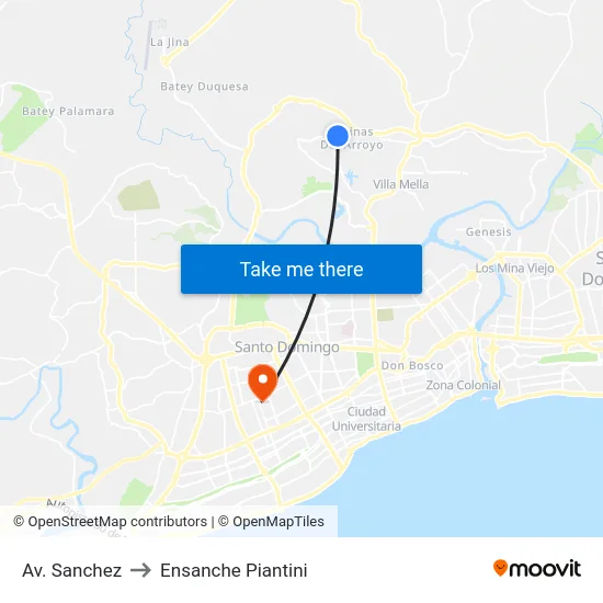 Av. Sanchez to Ensanche Piantini map