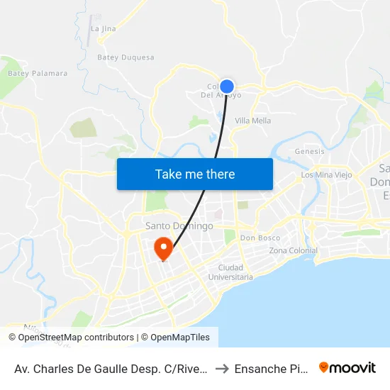 Av. Charles De Gaulle Desp. C/Rivera Del Río to Ensanche Piantini map