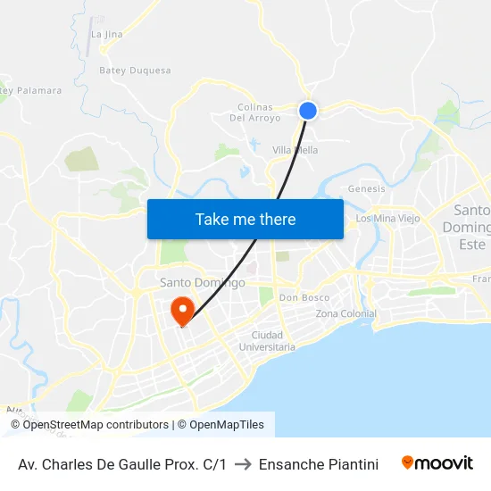 Av. Charles De Gaulle Prox. C/1 to Ensanche Piantini map