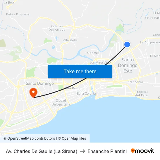 Av. Charles De Gaulle (La Sirena) to Ensanche Piantini map