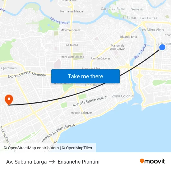 Av. Sabana Larga to Ensanche Piantini map