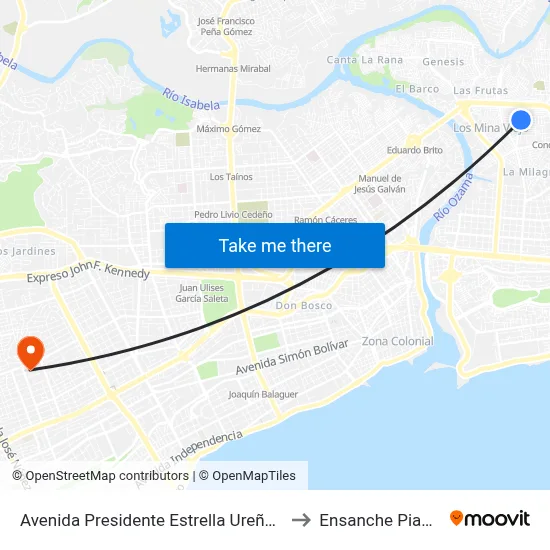 Avenida Presidente Estrella Ureña, 195 to Ensanche Piantini map