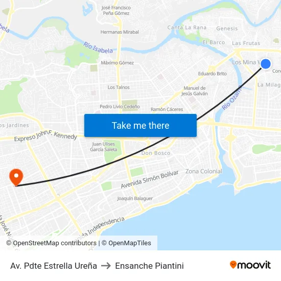 Av. Pdte Estrella Ureña to Ensanche Piantini map