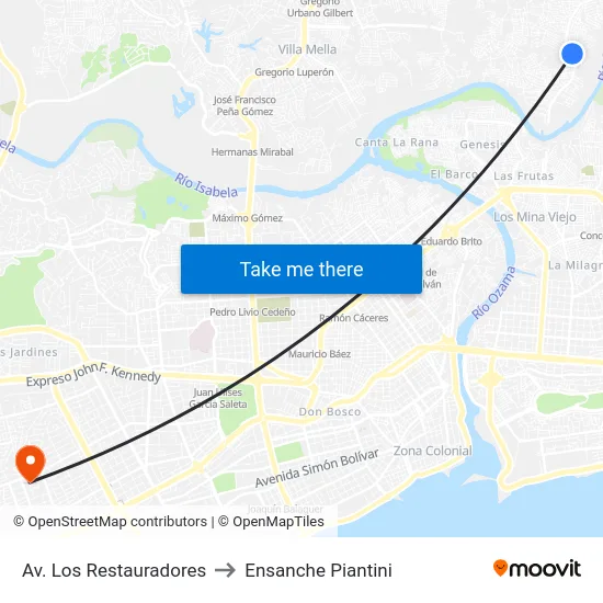 Av. Los Restauradores to Ensanche Piantini map