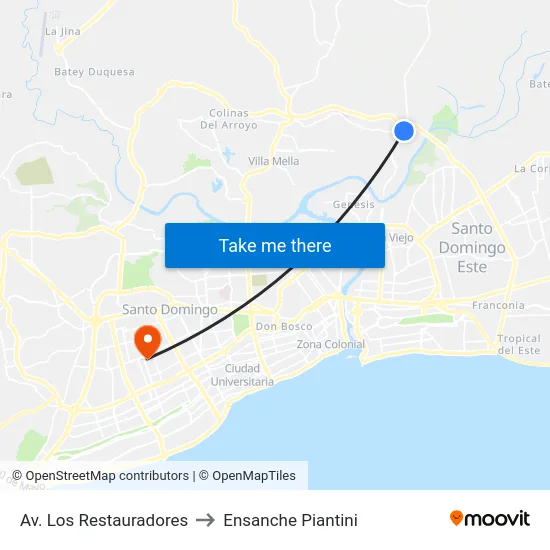 Av. Los Restauradores to Ensanche Piantini map