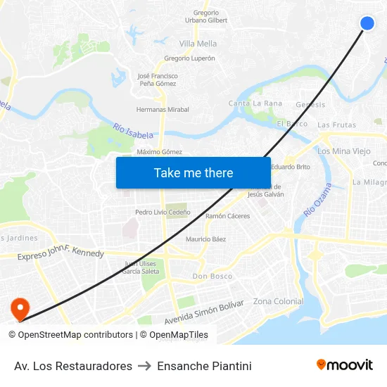 Av. Los Restauradores to Ensanche Piantini map