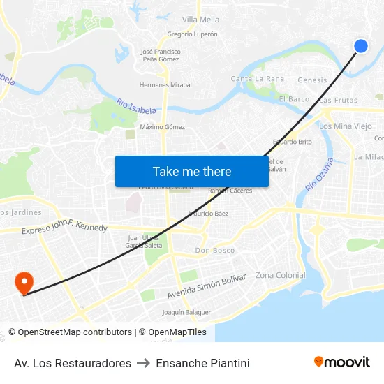 Av. Los Restauradores to Ensanche Piantini map