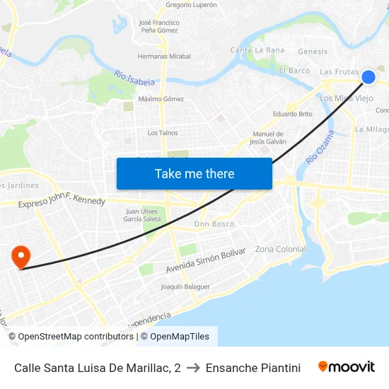 Calle Santa Luisa De Marillac, 2 to Ensanche Piantini map
