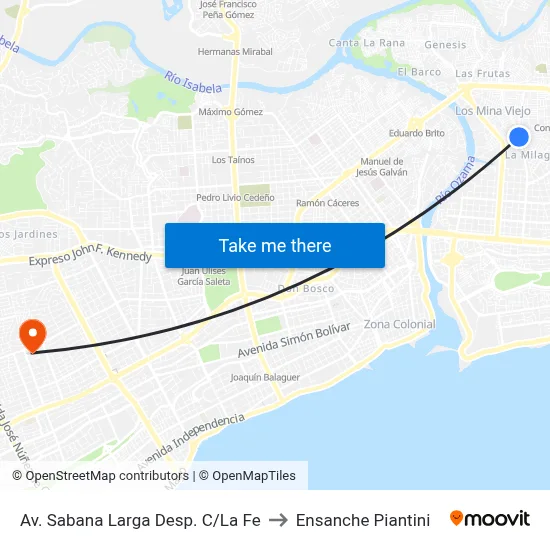 Av. Sabana Larga Desp. C/La Fe to Ensanche Piantini map