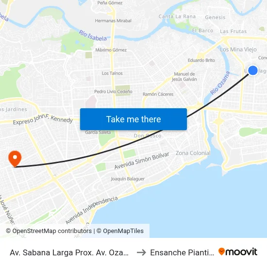 Av. Sabana Larga Prox. Av. Ozama to Ensanche Piantini map