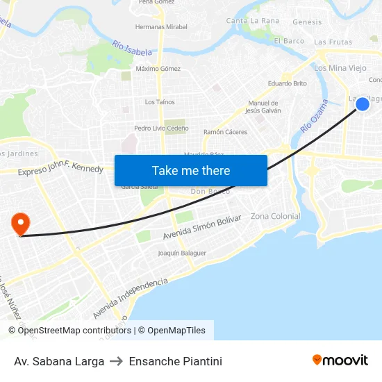 Av. Sabana Larga to Ensanche Piantini map