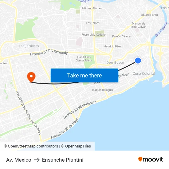 Av. Mexico to Ensanche Piantini map