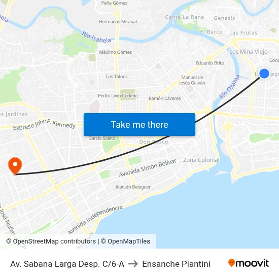 Av. Sabana Larga Desp. C/6-A to Ensanche Piantini map