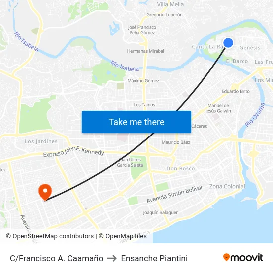 C/Francisco A. Caamaño to Ensanche Piantini map