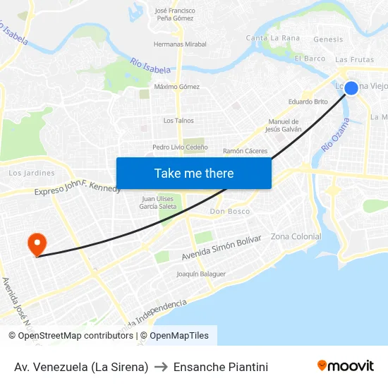 Av. Venezuela (La Sirena) to Ensanche Piantini map