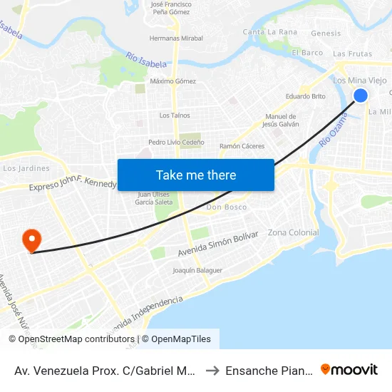 Av. Venezuela Prox. C/Gabriel Morillo to Ensanche Piantini map