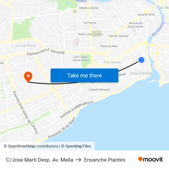 C/Jose Marti Desp. Av. Mella to Ensanche Piantini map