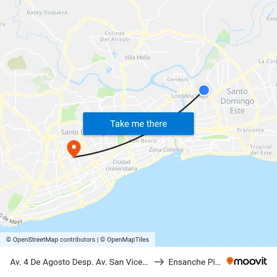 Av. 4 De Agosto Desp. Av. San Vicente De Paúl to Ensanche Piantini map