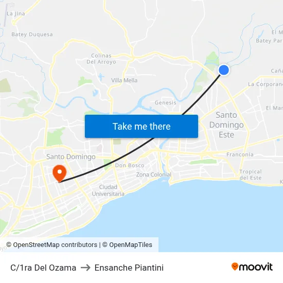 C/1ra Del Ozama to Ensanche Piantini map