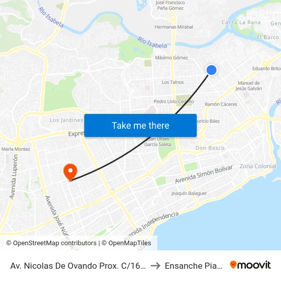 Av. Nicolas De Ovando Prox. C/16 Norte to Ensanche Piantini map