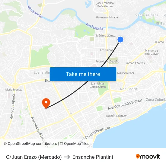 C/Juan Erazo (Mercado) to Ensanche Piantini map