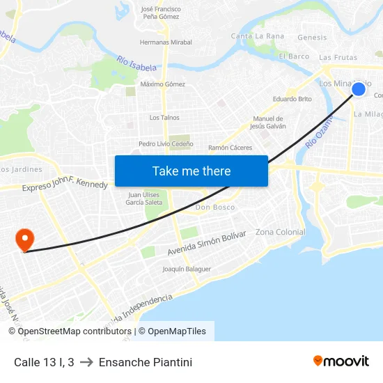 Calle 13 I, 3 to Ensanche Piantini map