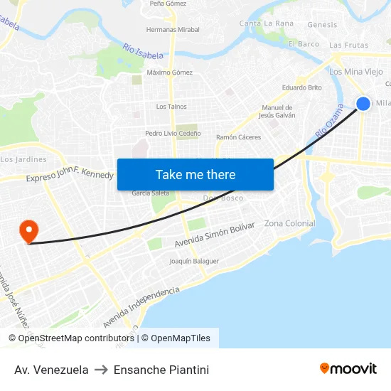Av. Venezuela to Ensanche Piantini map