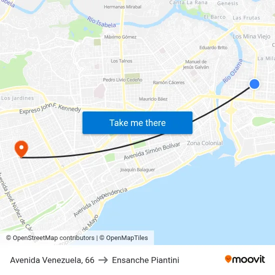 Avenida Venezuela, 66 to Ensanche Piantini map
