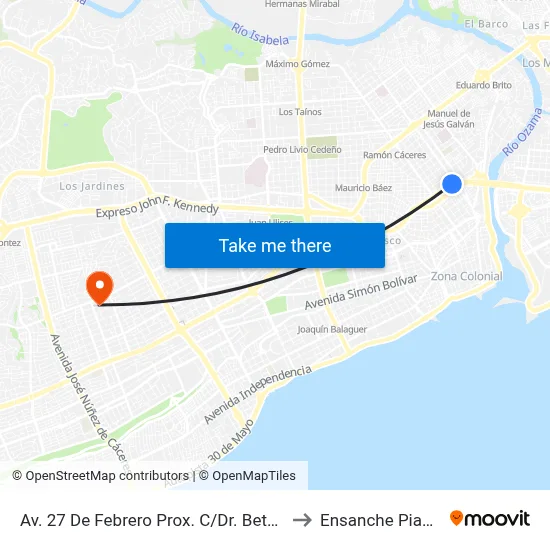 Av. 27 De Febrero Prox. C/Dr. Betances to Ensanche Piantini map