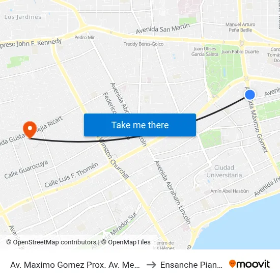 Av. Maximo Gomez Prox. Av. Mexico to Ensanche Piantini map