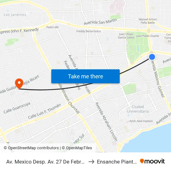 Av. Mexico Desp. Av. 27 De Febrero to Ensanche Piantini map