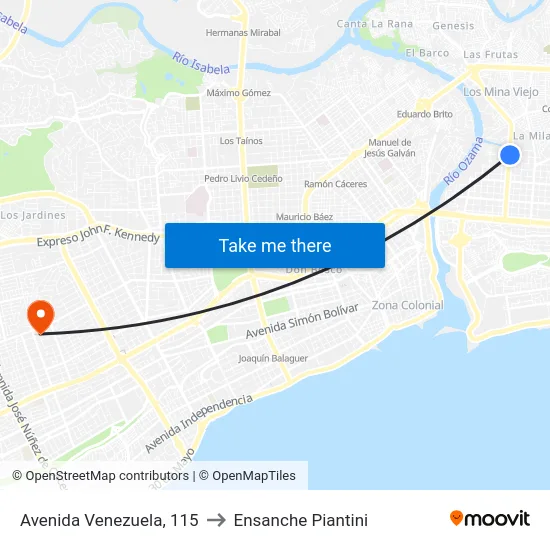 Avenida Venezuela, 115 to Ensanche Piantini map