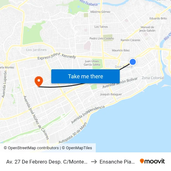 Av. 27 De Febrero Desp. C/Monte Cristi to Ensanche Piantini map