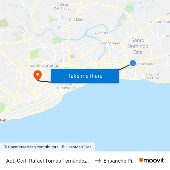 Aut. Corl. Rafael Tomás Fernández Domínguez to Ensanche Piantini map