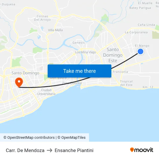 Carr. De Mendoza to Ensanche Piantini map