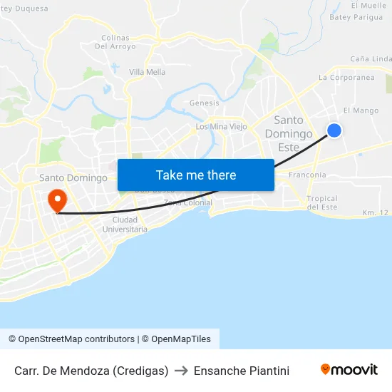 Carr. De Mendoza (Credigas) to Ensanche Piantini map