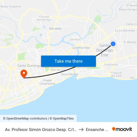 Av. Profesor Simón Orozco Desp. C/Ing Pedro Bonilla to Ensanche Piantini map