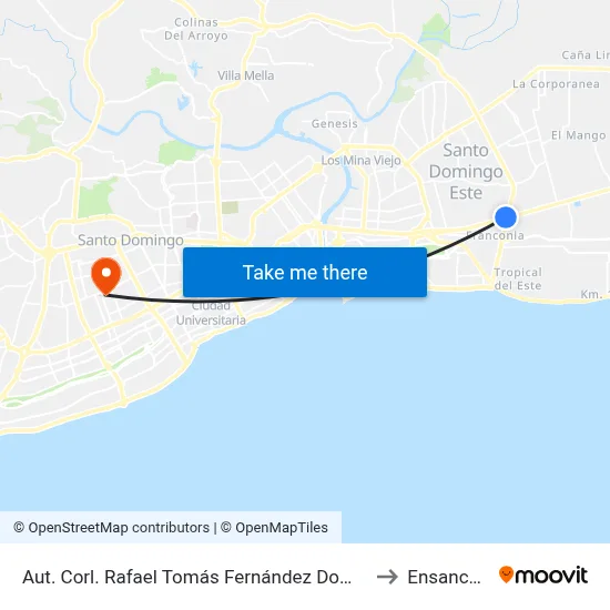 Aut. Corl. Rafael Tomás Fernández Domínguez Desp. Av. Charles De Gaulle to Ensanche Piantini map