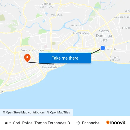 Aut. Corl. Rafael Tomás Fernández Domínguez (Sirena) to Ensanche Piantini map