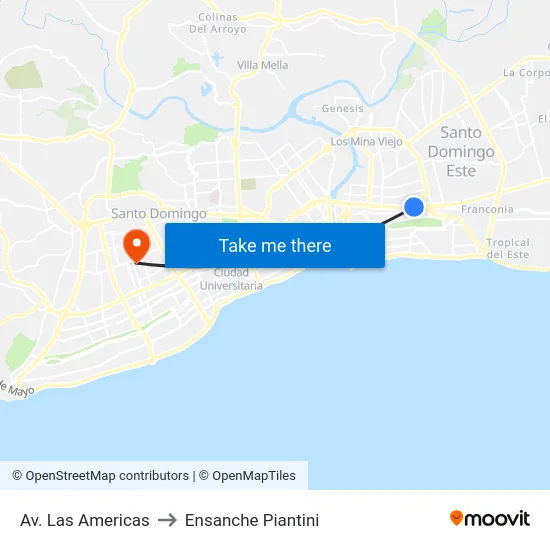 Av. Las Americas to Ensanche Piantini map