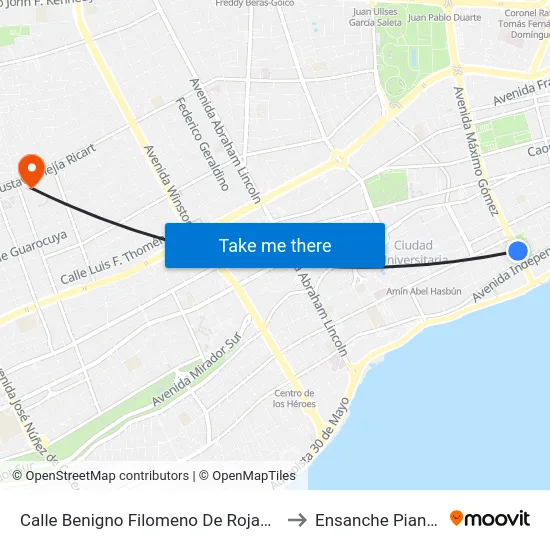 Calle Benigno Filomeno De Rojas, 47 to Ensanche Piantini map