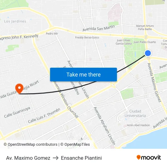 Av. Maximo Gomez to Ensanche Piantini map