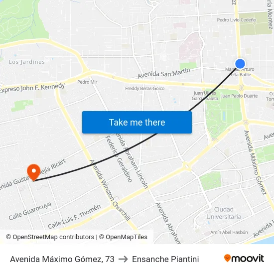 Avenida Máximo Gómez, 73 to Ensanche Piantini map