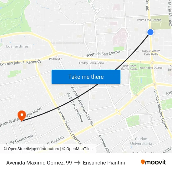 Avenida Máximo Gómez, 99 to Ensanche Piantini map