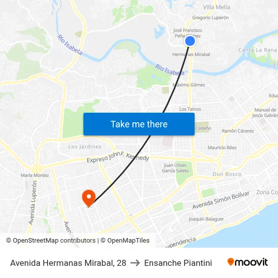 Avenida Hermanas Mirabal, 28 to Ensanche Piantini map