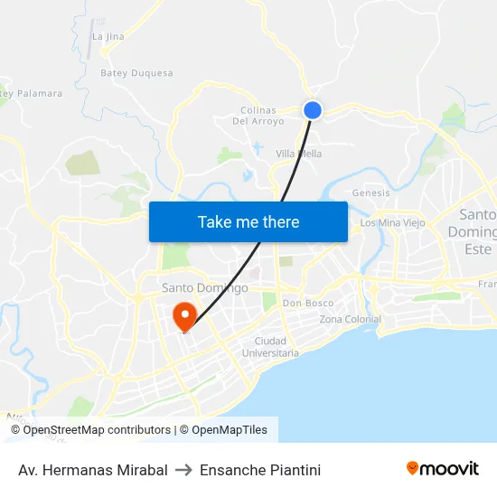 Av. Hermanas Mirabal to Ensanche Piantini map