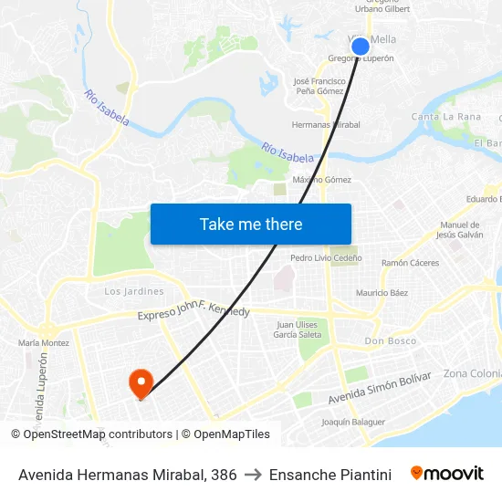 Avenida Hermanas Mirabal, 386 to Ensanche Piantini map